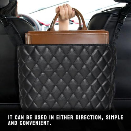 Car Handbag Holder Between Seat Durable Leather Seat Back Organizer Pet & Kids Driver Storage Netting Pouch Driver Storage Netting Pouch (Upgraded Black B) - color: Upgraded Black B