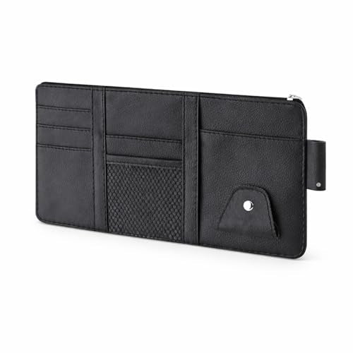 Car Sun Visor Multi-Pocket Organizer — Black (Universal Car/SUV/Truck Storage Pouch) - color: Black
