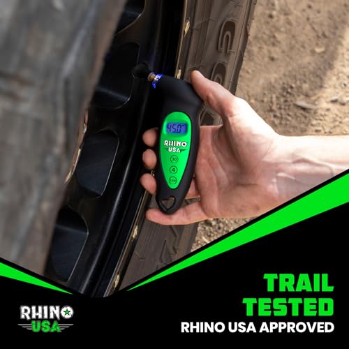Rhino USA Digital Tire Pressure Gauge 150 PSI, 4 Ranges, Ergonomic Design w/Lighted Nozzle & LCD Backlit Display - Certified Accurate Readings, Best Digital Gage (Green) - color: Green