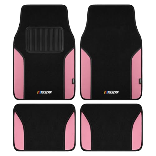NASCAR Car Floor Mats, Carpet & Pink Leather Design Car Mats, Universal-Fit All-Weather Car Floor Mats with Built-in Heel Pad & Anti-Slip Backing, Durable Odorless Automotive Interior Accessories - color: Pink