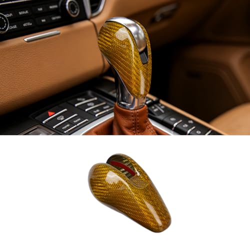 Fit for Porsche Macan Panamera Cayman 911 718 Boxster 2009-2020 Real Carbon Fiber Interior Gear Shift Head Cover Knob Trim Car Interior Accessories (Carbon Fiber Yellow) - color: Carbon Fiber Yellow