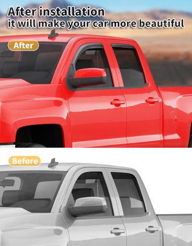 in-Channel Window Rain Guards Fit for Chevy Silverado/GMC Sierra 2014-2018 Double Cab,Truck Extra Durable Window Visors Window Deflectors Vent Visors Vent Shades Car Accessories - size: Fit for 2014-2018 Silverado/GMC Sierra Double Cab