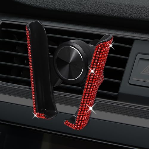 Bling Car Phone Holder, 360° Adjustable Mini Dashboard Air Vent Phone Mount, Universal Crystal Vehicle Vent Cell Phone Holder for Women Girls, Interior Car Accessories Decor (Red) - color: Red