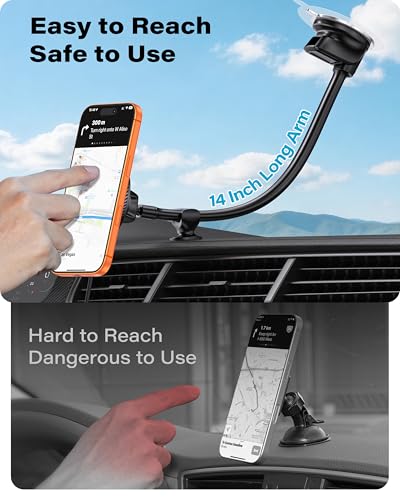1Zero for Magsafe Car Mount Charger, 15W Fast Charging – Stronger Magnetic & Suction Cup Mount for Windshield & Dashboard, Wireless Car Charger Compatible with iPhone 17/16/15/14/13/12 Pro Max
