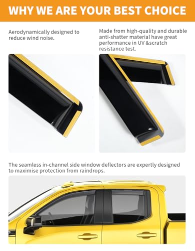 in-Channel Window Rain Guards Fit for Chevy Silverado GMC Sierra 1500 2019-2026 Double Cab Rain Guards Extra Durable Side Window Deflectors Truck Vent Visors Vent Shades Car Accessories - size: Fit for 2019-2026 Silverado/Sierra 1500 Double Cab