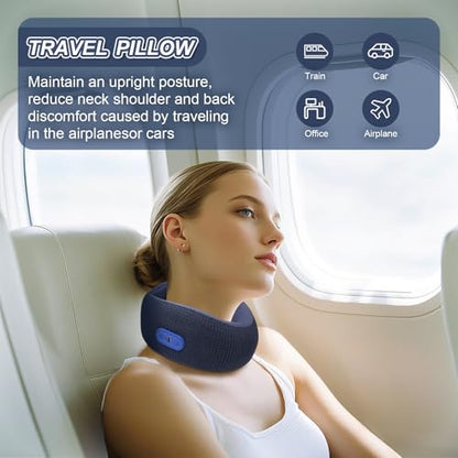 Travel Pillow with Heat,Vibration Massage,Portable Rechargeable Adjustable Airplane Neck Pillow,with Headrest Support for Head,Neck,and Chin,for Pain Relief at Home,Car,Office,Travel
