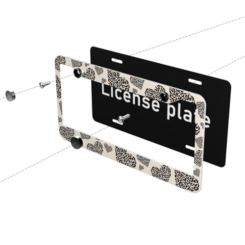 Leopard Print License Plate Frame Boho Cheetah Animal Heart Love Personalise Stainless Steel Funny Design Compatible with Standard License Plate Holder for USA and Canada 6.3 x 12.2 in - color: Leopard Print, size: 6.3 X 12.2 In-1PC