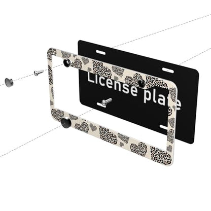 Leopard Print License Plate Frame Boho Cheetah Animal Heart Love Personalise Stainless Steel Funny Design Compatible with Standard License Plate Holder for USA and Canada 6.3 x 12.2 in - color: Leopard Print, size: 6.3 X 12.2 In-1PC