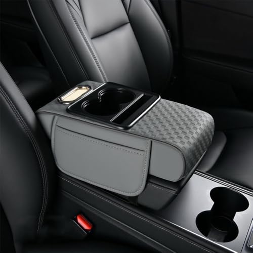 5 in 1 Car Center Console Cover, Memory Cotton Car Armrest Pad with 2 Storage Pockets, Cup Holder, Tissue Box Slot, Phone Holder, Universal Car Interior Organizer (Gray, Wide(13.8 * 7.1 * 3.2inch)) - color: Gray, size: Wide(13.8*7.1*3.2inch)