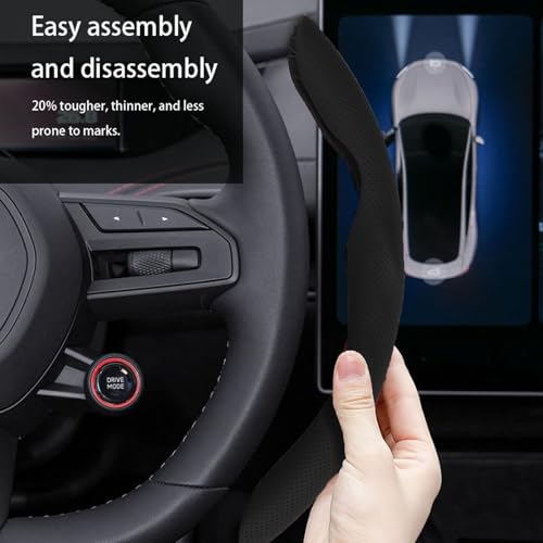Car Steering Wheel Cover, Nappa Leather, Segmented, Anti-Slip, Odorless, Breathable, for General Motors, 14-15inch (Black) - color: Black