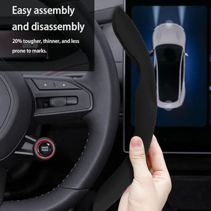 Car Steering Wheel Cover, Nappa Leather, Segmented, Anti-Slip, Odorless, Breathable, for General Motors, 14-15inch (Black) - color: Black