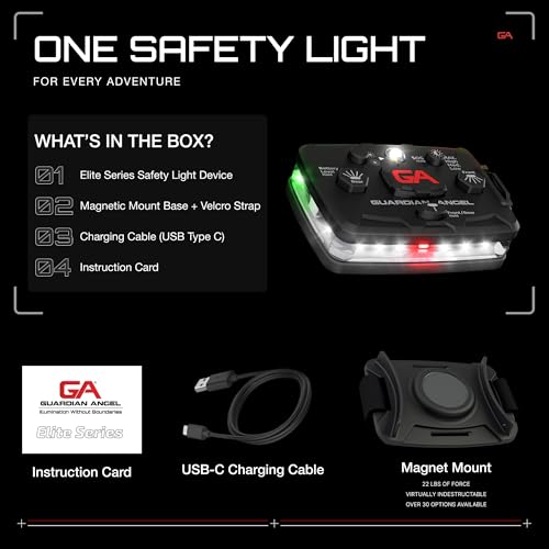 Guardian Angel Elite Series Safety Light (White Front & Green/Yellow Rear) - Rechargeable, Magnetic, Wearable & Mountable LED Flashlight for Construction, Roadside, Towing, Security & Industrial PPE - color: White/Green/Yellow, size: 1-Pack