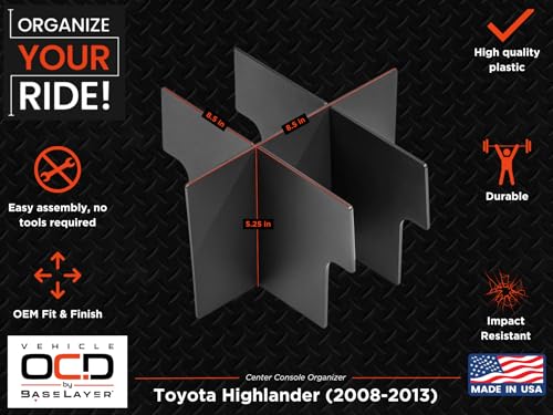 Vehicle OCD - Center Console Organizer for Toyota Highlander (2008-2013) - Made in USA - SLX116 - size: Highlander 2008-2013