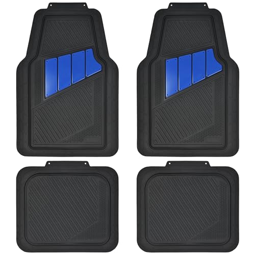 CAR PASS Heavy Duty Rubber Floor Mats 4-Piece Car Mat Set - Universal Waterproof Trim to Fit Floor Mats for Car Sedan SUV Coupe Auto, odorless Durable All-Weather Automotive Mats (Black & Royal Blue) - color: Blue