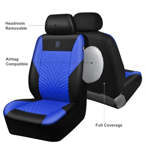 CAR PASS Faux Leather Car Seat Covers Full Set, 3D Tyre Embossed, Universal Fit for Most 5 Seats Car, Truck, SUV, Automotive, Airbag Compatible, Scrachproof Waterproof Heavy-Duty Deluxe (Blue) - color: Black Blue