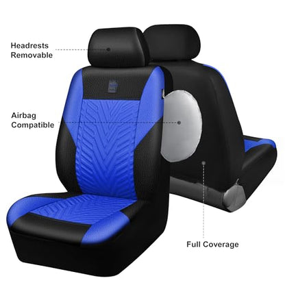 CAR PASS Faux Leather Car Seat Covers Full Set, 3D Tyre Embossed, Universal Fit for Most 5 Seats Car, Truck, SUV, Automotive, Airbag Compatible, Scrachproof Waterproof Heavy-Duty Deluxe (Blue) - color: Black Blue
