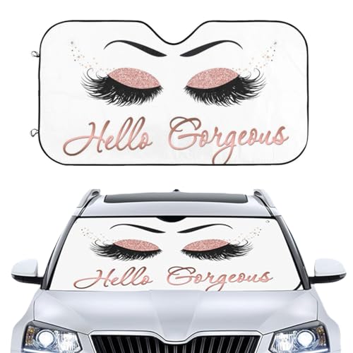 Womens Cute Pink Car Front Windshield Sun Shades, Sparkling Eyelash Auto Window Sunshade, Summer Sun UV Rays Blocker Visor Protector, Folding Sun Visor Shield Keep Your Vehicle Cool 51x27.5 in - color: Sparkling Pink Eye Eyelash Hello Gorgeous