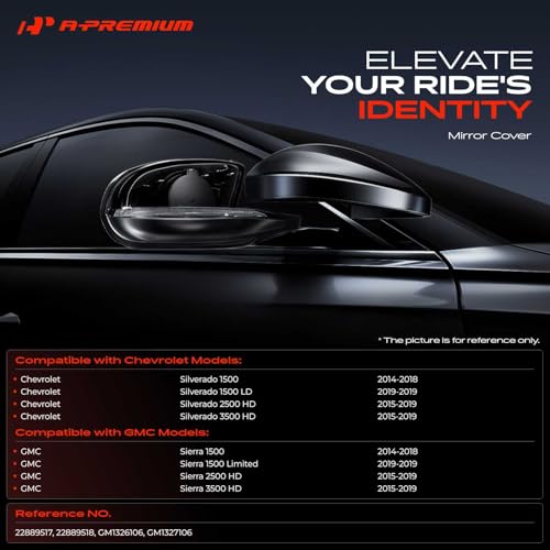 A-Premium 2 PCS Driver and Passenger Side Rearview Mirror Covers Caps - Compatible with Chevrolet Silverado 1500 LD 2019 & GMC Sierra 1500 2500 HD - Textured Black, Without Turn Signal Hole - color: Textured Black