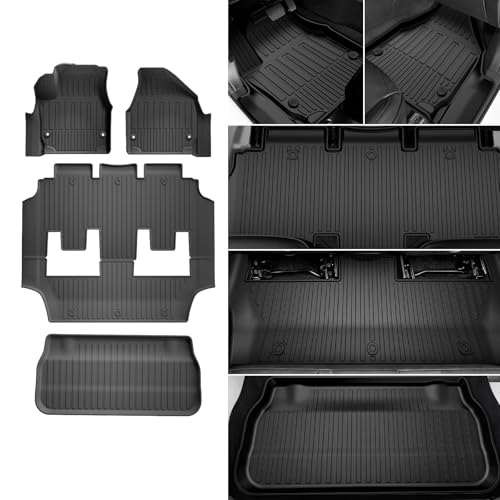Floor Mats & Cargo Liner for 2017-2026 Chrysler Pacifica 7 Passenger Model (Non Hybrid&Non Pinnacle) & 2020-2026 Voyager: Custom All-Weather Protection Full Set TPE Floor Liners - size: Floor Mats & Cargo Liner