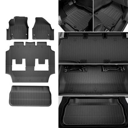 Floor Mats & Cargo Liner for 2017-2026 Chrysler Pacifica 7 Passenger Model (Non Hybrid&Non Pinnacle) & 2020-2026 Voyager: Custom All-Weather Protection Full Set TPE Floor Liners - size: Floor Mats & Cargo Liner