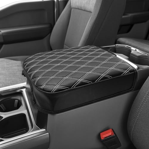 KBH Center Console Armrest Cover for Ford F250 F350 F450 F550 2023-2026 Super Duty, Bucket Seat Console, Arm Rest Lid Box Covering Cushion Pad, Anti-Scratch, Black-Gray Stitch - size: Bucket Seat, 23-26 F250-F550, Gray Stitch