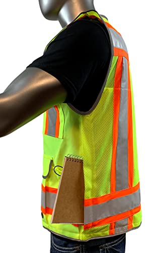 REXZUS A Reflective Vest Class 2 Heavy Woven Two Tone Engineer Hi Viz Safety Vest 3M 8712 Tape - color: Yellow, size: Medium