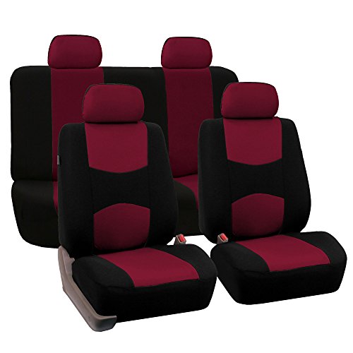 FH Group Cloth Car Seat Covers Set, Universal Fit Burgundy - Low Back Front, Solid Rear, Washable, for SUV, Sedan & Van - color: Burgundy, style: Seat Cover Full Set