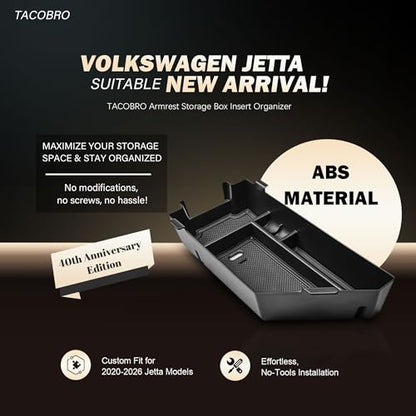 Armrest Storage Box Insert Organizer for Volkswagen Jetta 2020-2025 2026 S, Sport, SE, SEL, GLI Autobahn & 40th Anniversary Edition, Jetta Center Console Tray –Interior Storage Solution