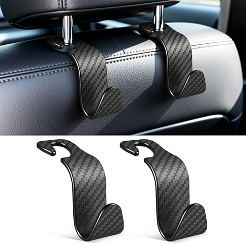 SINGARO Universal 2 Pack Car Seat Headrest Purse Hook, Carbon Fiber Back Seat Hook Storage Organizer Hanger for Purse Handbag Coat, Car Interior Accessories(Black) - color: Black, size: 2pc