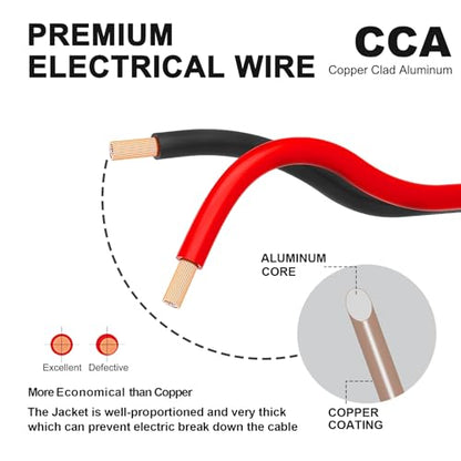 TYUMEN 16 Gauge Red Black Wire 50FT, 16/2 AWG Parallel Electrical Wire 12V/24V DC Cable, 16AWG Flexible Copper Claded Aluminum Extension Cord for LED Ribbon Lamp Tape Lighting, in-Home, Autos Use - size: 50 Feet, style: 16/2 Gauge