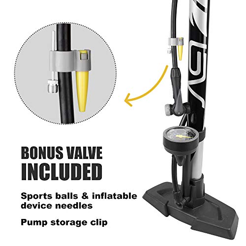 BV Bicycle Pump Durable Bike Floor Pump 17/24 inch Smart Valve Head, 160 psi, Automatically Reversible Presta and Schrader - style: Black- Full Size