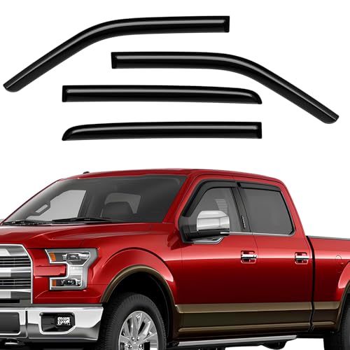 Rain Guards Compatible with Ford F150 SuperCrew 2017 2018 2019 2020 2021 2022 2023 2024 2025, Durable Tape-on Window Deflectors 2017-2025 F150 Trucks Window Rain Guard 4PCS - size: Fit for 2015-2024 Ford F150 Tape-on
