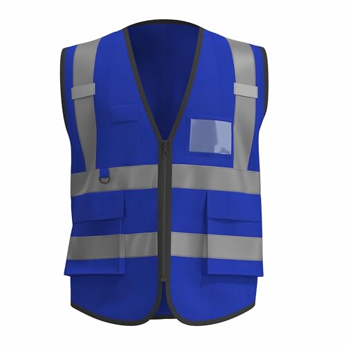 caparazon Unisex High-Visibility Reflective Safety Vest with Zippered Pockets - ANSI/ISEA Certified for Enhanced Work Safety - color: Blue Flag