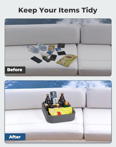 KEMIMOTO Boat Cup Holder -Marine Cup Holders, Boat Caddy Organizer,Snack Table Tray for Sofa or Car Seat