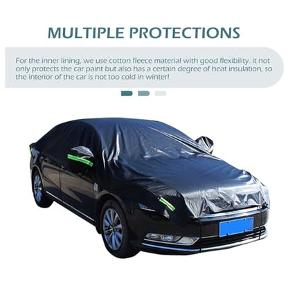 1 PC Half Car Cover, Car Cover for Pea-Sized Hail Protection, 17.72 FT Length Waterproof Dustproof All Weather, Universal Fit for Sedans (Black)