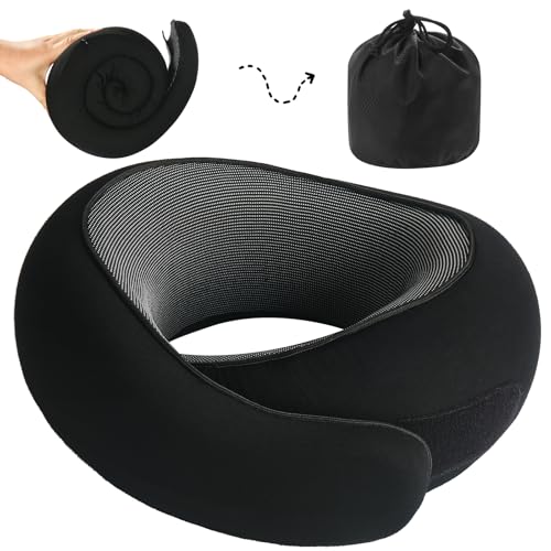 Neck Pillow, Travel Pillow uses Memory Foam to Support Neck Comfort, Ideal Companion for Airplane and car Travel, Compact, Convenient, and Versatile Airplane Sleep Pillow(Black) - color: Black