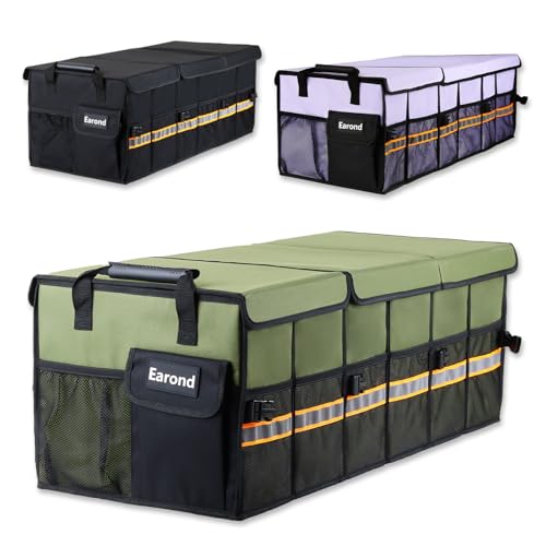 Car Trunk Organizer with Lid,Collapsible Car Storage Organizer with Multi Compartments and Securing Straps for SUV,Sedan,Jeep-Green - color: Green, size: Without Cooler