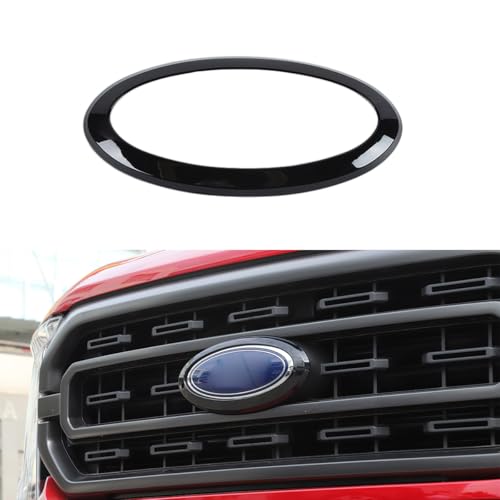 Car Front Grille Nameplate Emblem Trim for Ford F150 F-150 2021-2025 Grill Logo Ring Decoration Cover Exterior Accessories, Black Without Camera Hole - color: Black, size: WITHOUT Camera Hole