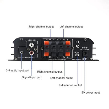 Romicta 4 Channel Bluetooth 5.0 Stereo Amplifier, 50Wx4 Home Audio Stereo Receiver, 1200W Max, USB/SD/FM, Class D HiFi Power Amp for Home Theater, Car & Karaoke, Includes Remote & Power Adapter - style: 4.0 CH (With FM)