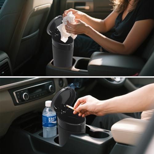 Car Trash Can Bin with Lid - 2 Pack, Leakproof Garbage Can for Vehicle, Mini Trash Bin with 180 Attached Trash Bags, Easy to Clean Cup Holder Trash Can for Car, Home, Office - color: Black 2