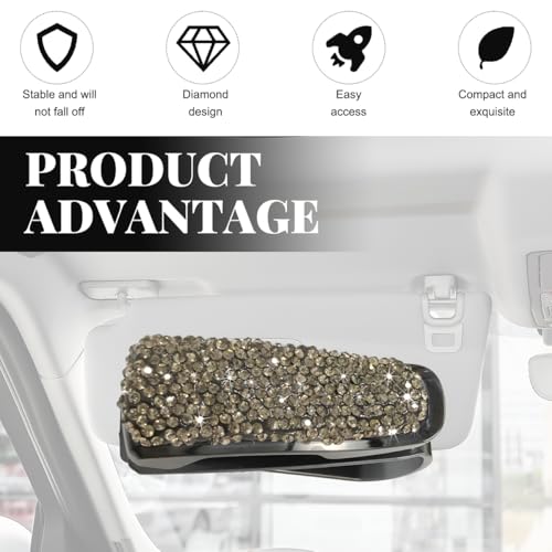 Wevdn 2 PCS Car Sun Visor Glasses Holder, Fashion Bling Car Eyeglasses Sunglasses Hanger for Women Girls, Glasses Holder Clip Hanger Mount with Ticket Card Clip, Car Accessories (Gray) - color: Gray