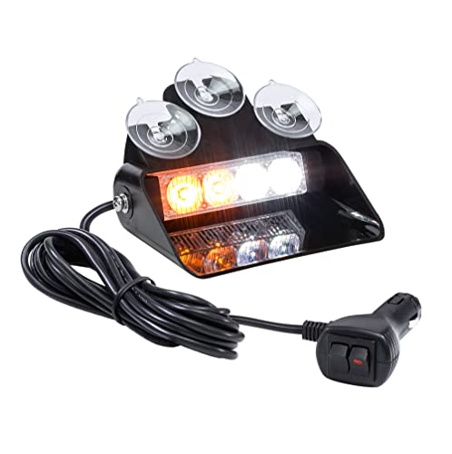 LAMPHUS SolarBlast SBWL14 4W Amber White LED Flashing Emergency Dash Light [32 Flash Modes] [Adjustable Angle] [Suction Cups] Yellow Strobe Warning Dash Windshield Light for Truck Vehicles - color: Amber / White