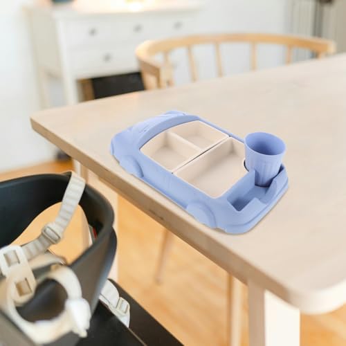 Totority Car-Shaped Dinner Tray Bamboo Fiber Kids Plate with Divided Sections and Water Cup Toddler Feeding Dish Durable and Drop-Resistant 12.04X7.67X3.74In