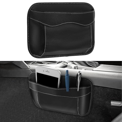 Car Seat Side Pocket Organizer, PU Leather Small Car Storage Pocket Bag, Automotive Gap Organizer Bag Seat Gap Filler for Phone, Keys, Registration (Black)