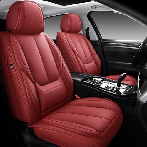 MINGBRON Front Car Seat Covers, Leather Car Seat Covers, Fit for Most Cars SUV and Most Sedan Red - color: Red 3, size: 2 Seat Covers (Front Only)