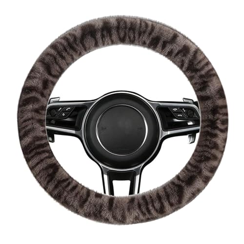 Fluffy Cheetah Car Steering Wheel Cover Luxurious Faux Fur Leopard Print Cute Wheel Protector Universal 15 Inch Fit for Vehicle, Car, Auto, SUV Winter Warm (Brown) - color: Brown