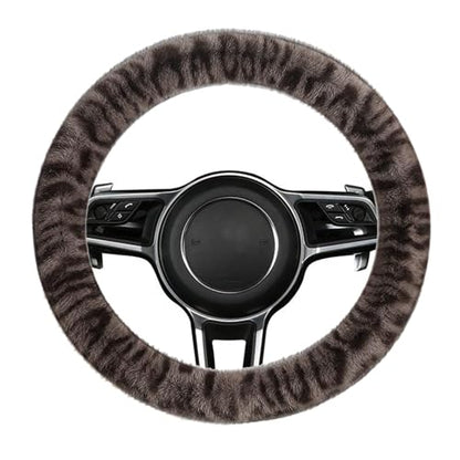 Fluffy Cheetah Car Steering Wheel Cover Luxurious Faux Fur Leopard Print Cute Wheel Protector Universal 15 Inch Fit for Vehicle, Car, Auto, SUV Winter Warm (Brown) - color: Brown