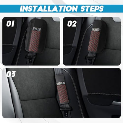 wuyaoyao 2PCS Bling Car Seat Belt Cover Pad, Breathable Leather Seatbelt Covers for Cars, Soft Comfortable Seatbelt Shoulder Strap Covers, Rhinestone Auto Seat Belt Protector Cushion (Black+Red) - color: Black+Red