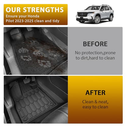 Powerty Floor Mat for Honda Pilot 2023-2025 2026, All Weather TPE Custom Trunk Cargo Mat Liner with Backrest Mat Replacement for Honda Pilot Accessories (Trunk Mat+Backrest Mat+Floor Mat) - size: 4)Honda Pilot｜23-26｜Full Set