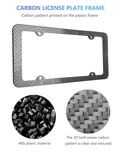 Carbon Fiber License Plate Frames- Black Plastic Car Tag Holder, 2 Pack 4 Hole Slim Edge Front Rear Bracket with Screw Caps and Car Door Handle Stickers - style: Black-Slim Frame